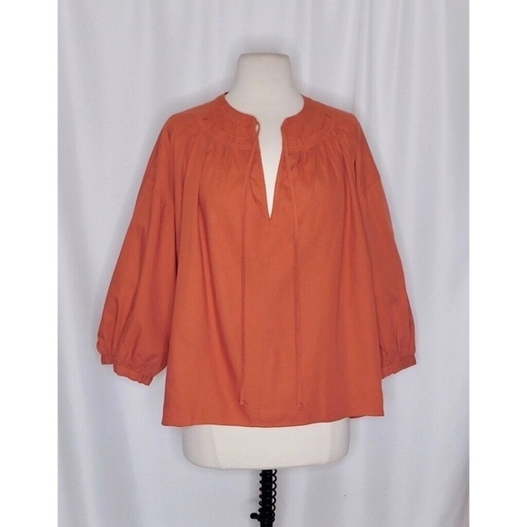 NWT!! JOIE Barrian Warm Spice Orange Peasant Top Blouse Tie Neck X-Small - Picture 3 of 14